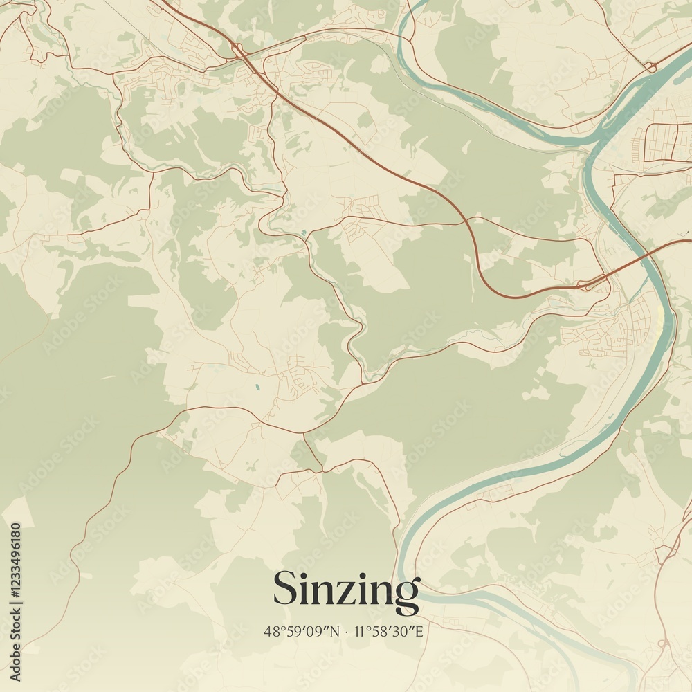 Fototapeta premium Vintage map of Sinzing, Germany.