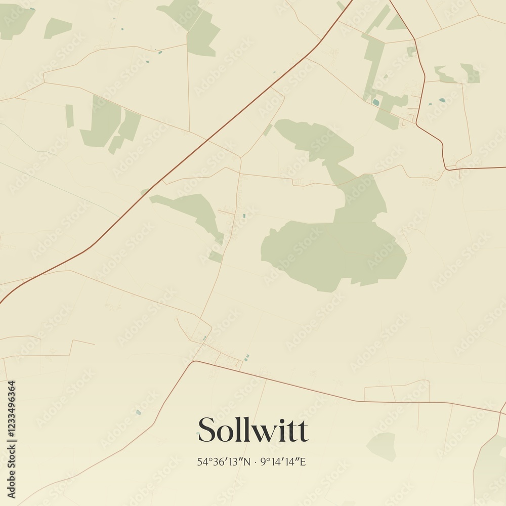 Fototapeta premium Vintage map of Sollwitt, Germany.