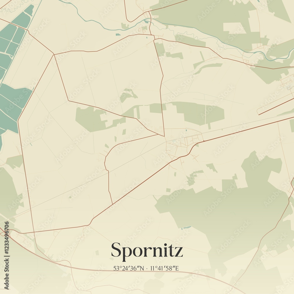Fototapeta premium Vintage map of Spornitz, Germany.