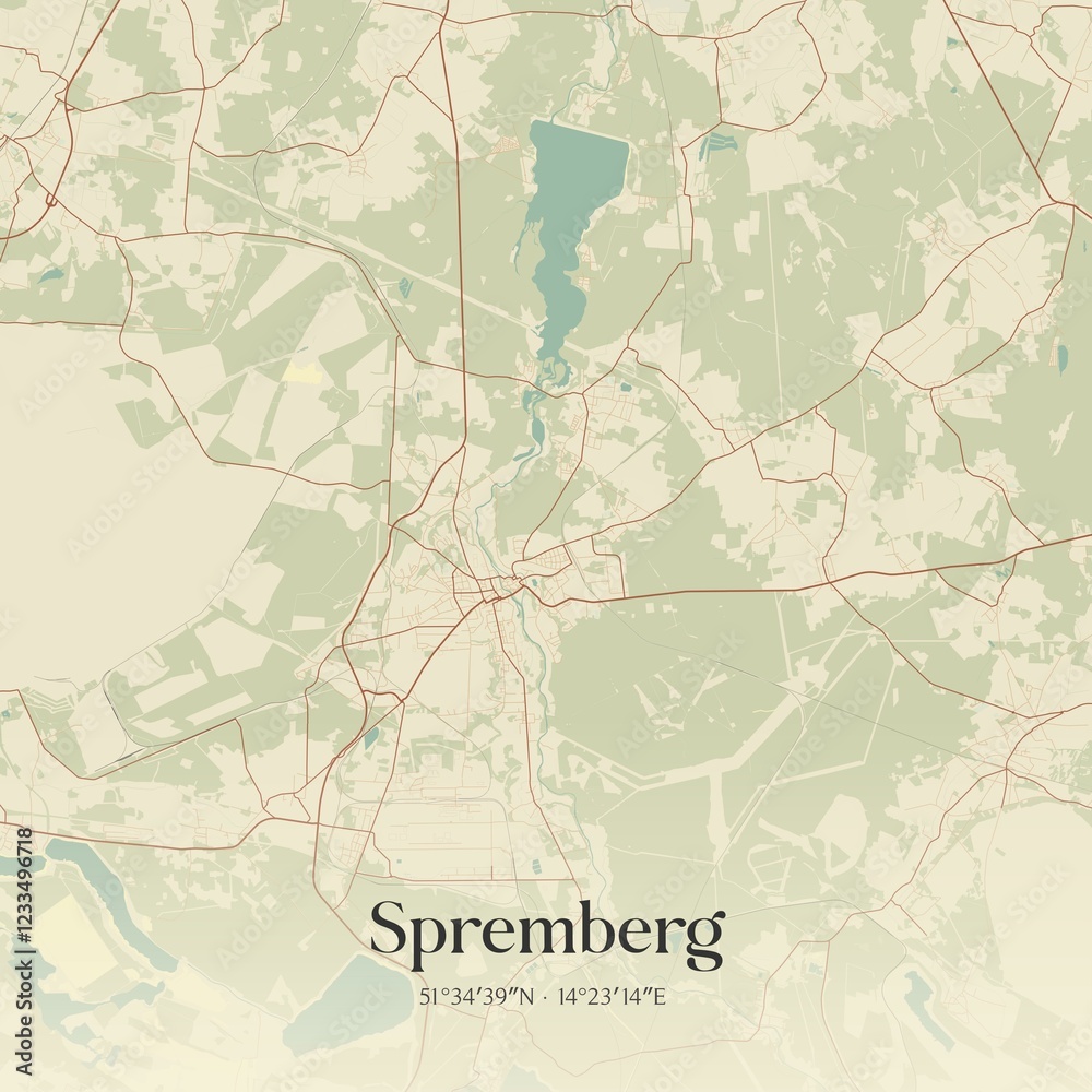 Fototapeta premium Vintage map of Spremberg, Germany.