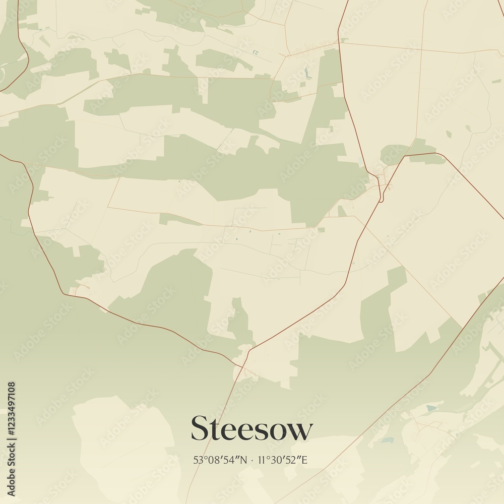Fototapeta premium Vintage map of Steesow, Germany.