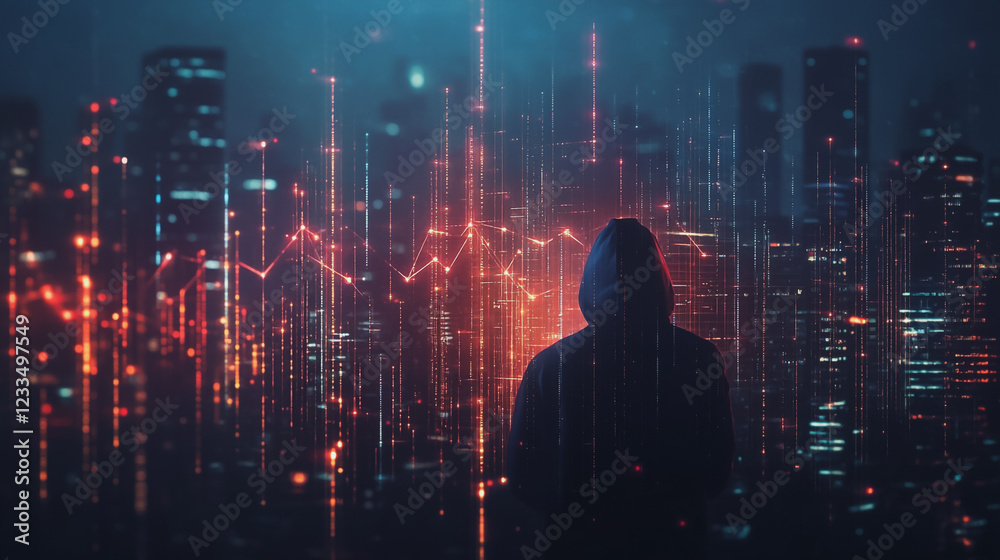 Hacker are planning to hack and attack networks and cyber security systems Smart digital city with connection cyber security network reciprocity over the cityscape . future smart wireless digital city Hacker are planning to hack and attack networks and cyber security systems Smart digital city with connection cyber security network reciprocity over the cityscape . future smart wireless digital city