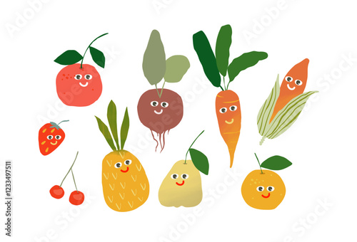 Nurserycolorful watercolor style nursery fruit character illustration