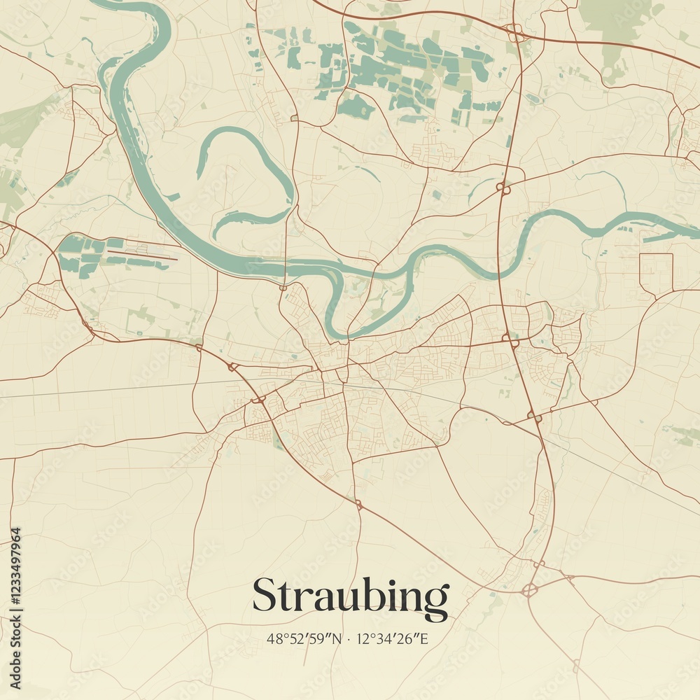 Obraz premium Vintage map of Straubing, Germany.