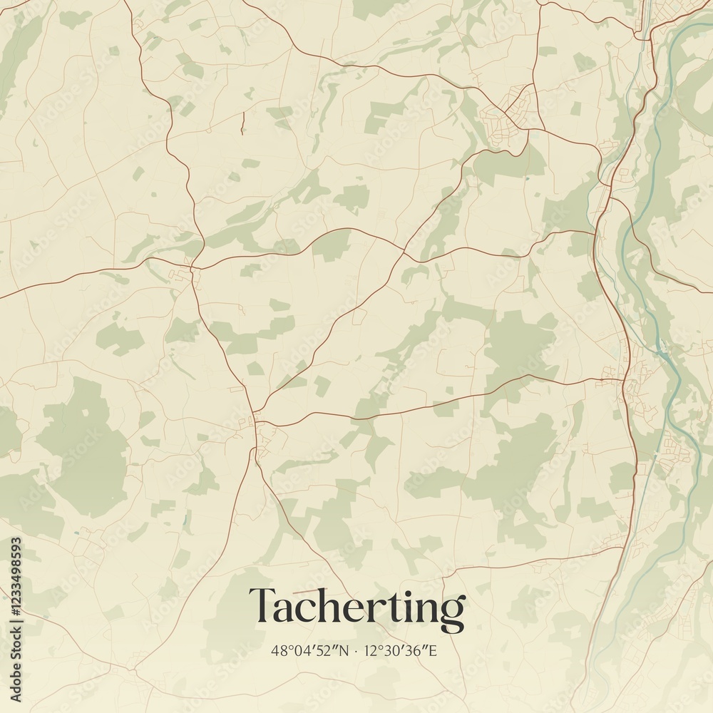 Fototapeta premium Vintage map of Tacherting, Germany.
