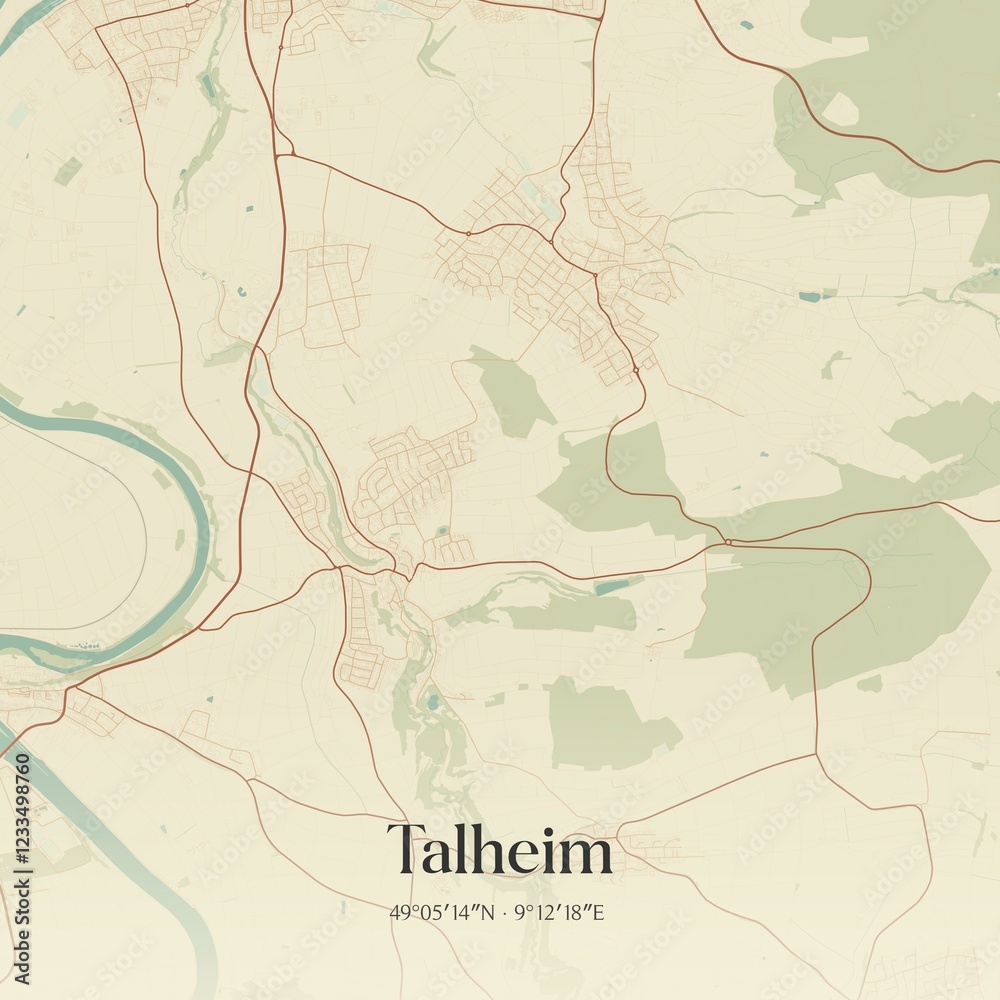 Fototapeta premium Vintage map of Talheim, Germany.