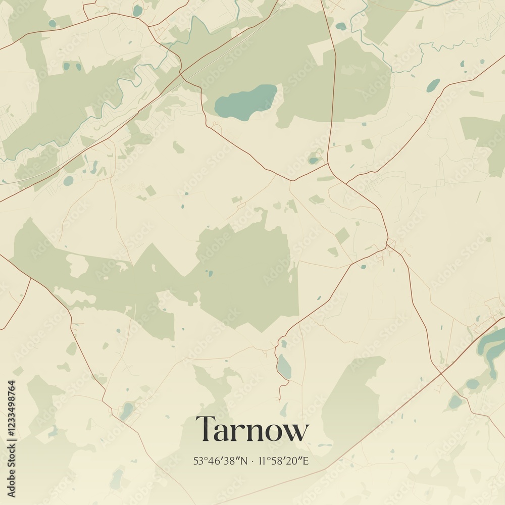 Fototapeta premium Vintage map of Tarnow, Germany.