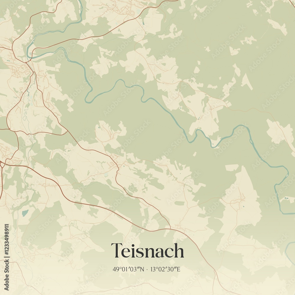 Fototapeta premium Vintage map of Teisnach, Germany.