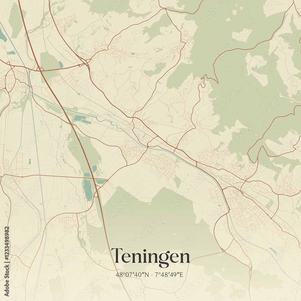 Obraz premium Vintage map of Teningen, Germany.