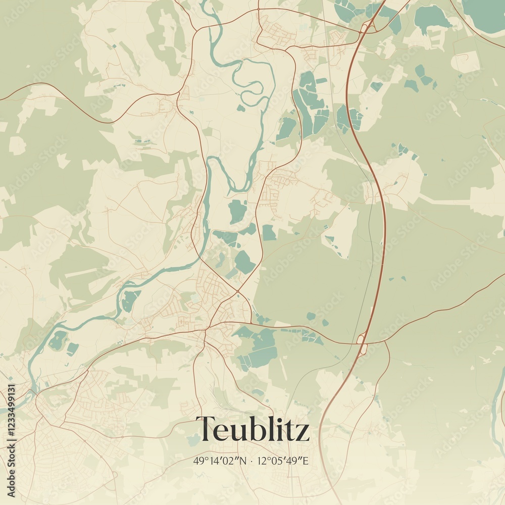 Fototapeta premium Vintage map of Teublitz, Germany.