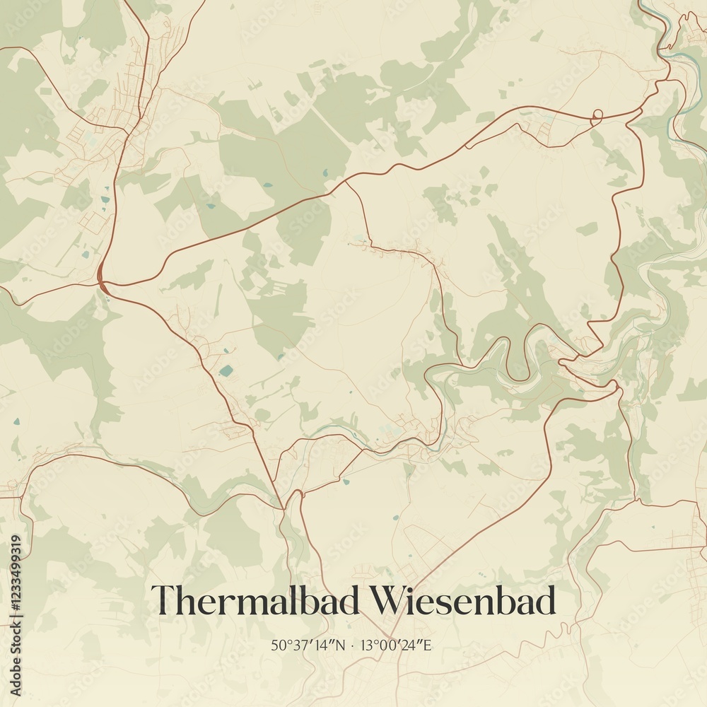 Obraz premium Vintage map of Thermalbad Wiesenbad, Germany.