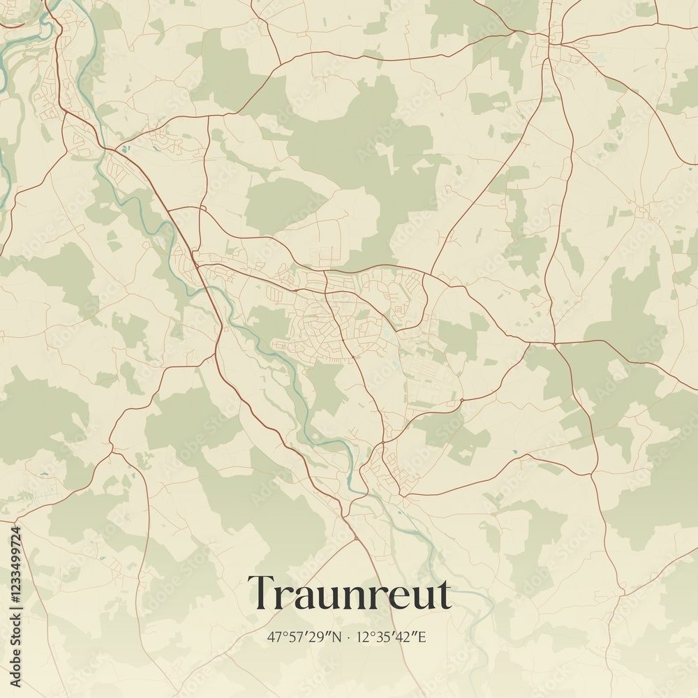 Fototapeta premium Vintage map of Traunreut, Germany.