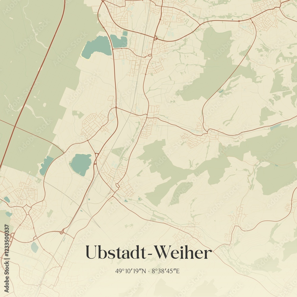 Fototapeta premium Vintage map of Ubstadt-Weiher, Germany.
