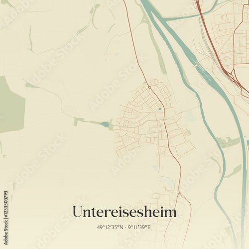 Vintage map of Untereisesheim, Germany. photo