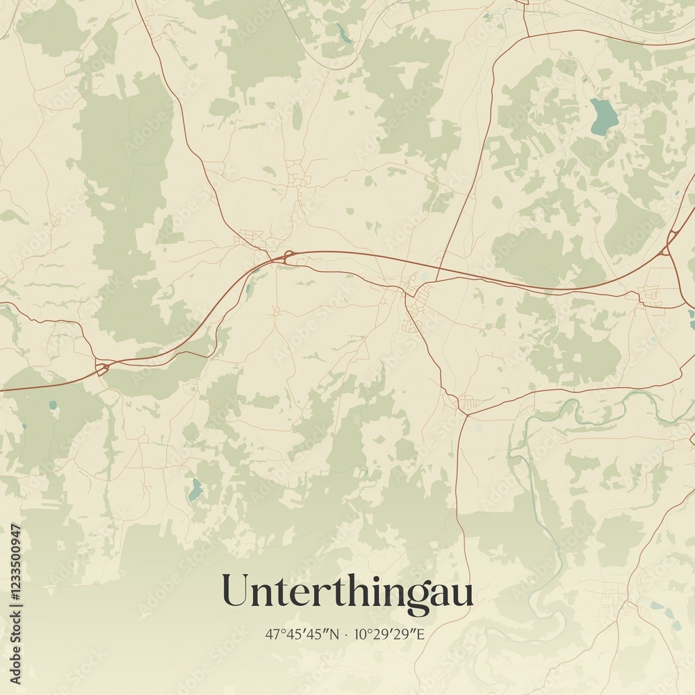 Fototapeta premium Vintage map of Unterthingau, Germany.