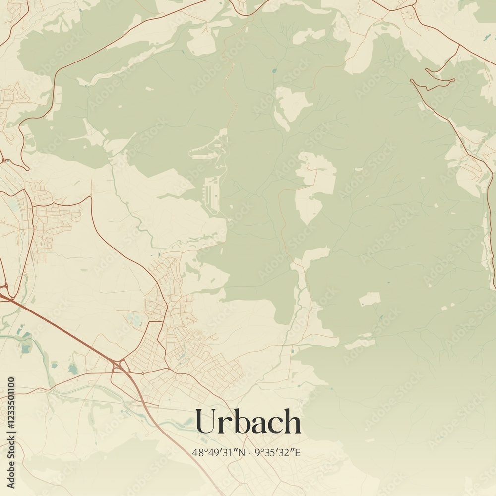 Fototapeta premium Vintage map of Urbach, Germany.