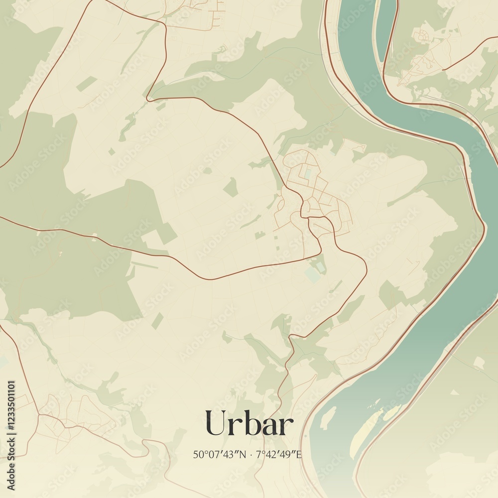 Fototapeta premium Vintage map of Urbar, Germany.