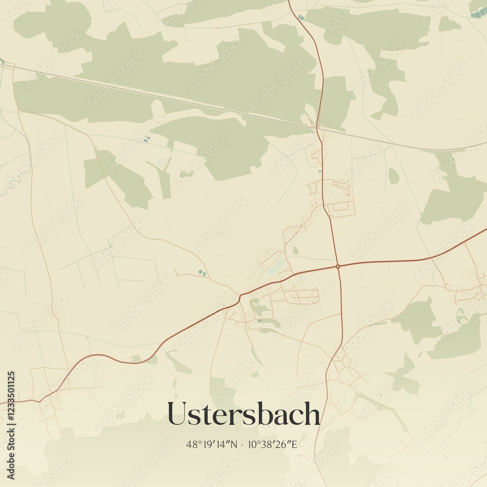 Fototapeta premium Vintage map of Ustersbach, Germany.
