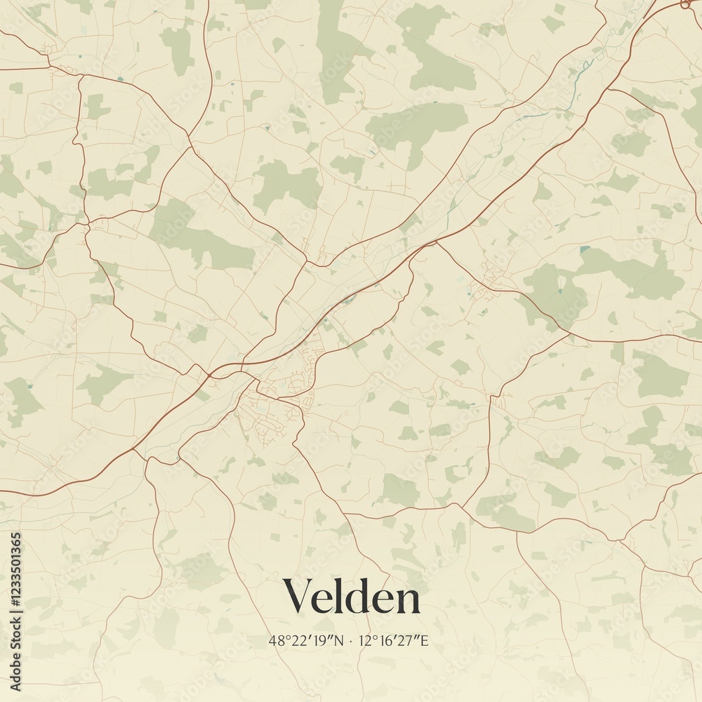 Fototapeta premium Vintage map of Velden, Germany.