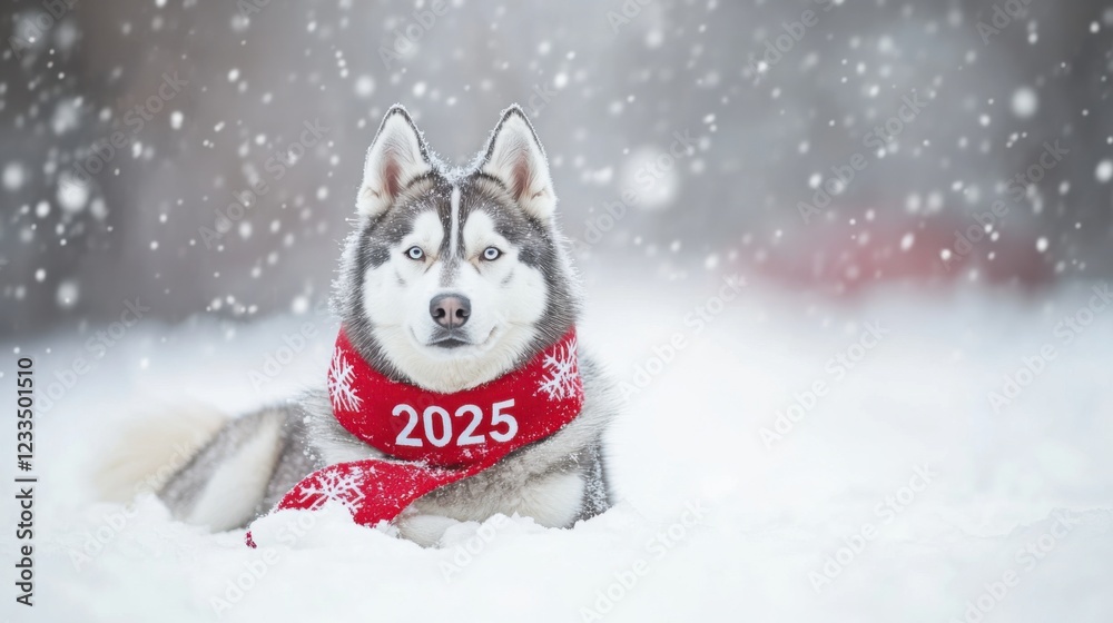 Naklejka premium Serene Siberian Husky Dog Wearing 