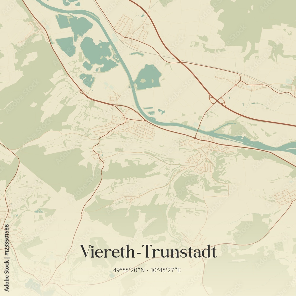 Fototapeta premium Vintage map of Viereth-Trunstadt, Germany.