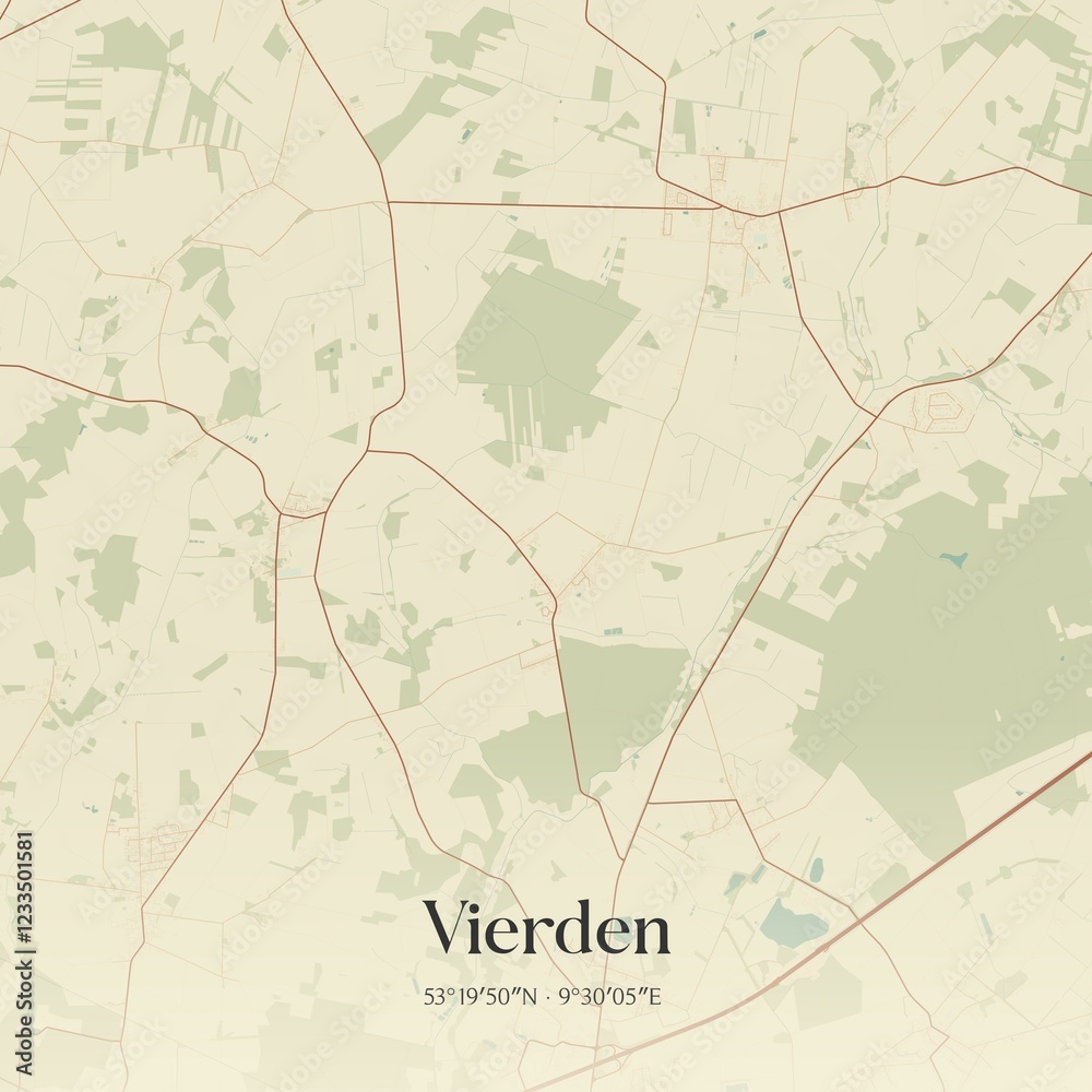 Fototapeta premium Vintage map of Vierden, Germany.