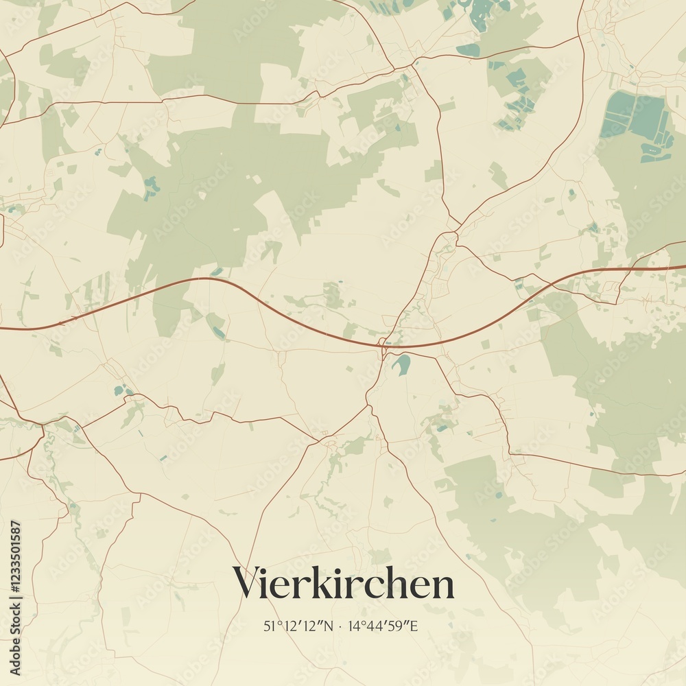 Fototapeta premium Vintage map of Vierkirchen, Germany.