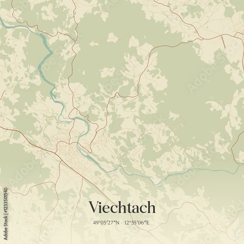 Vintage map of Viechtach, Germany.