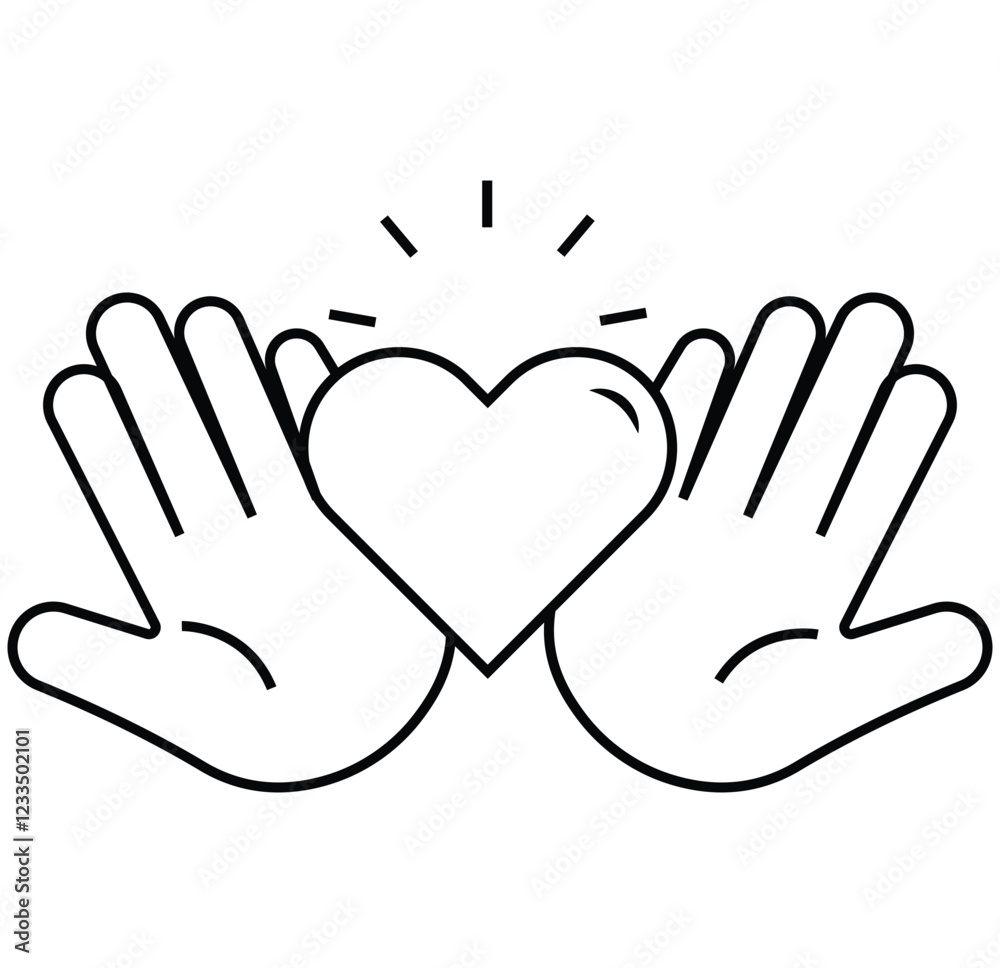 Obraz premium Vector set of hands holding heart icons, representing care, charity, and love. hands holding heart icons.
