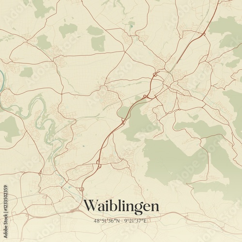 Vintage map of Waiblingen, Germany. photo