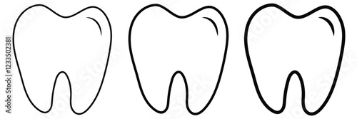 set of different outline tooth icon. tooth liner icon set.