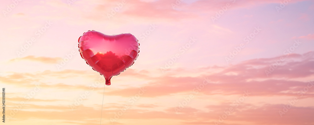 Obraz premium A heart-shaped balloon floating in a colorful sunset sky.