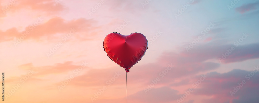 Obraz premium A heart-shaped balloon floats against a beautiful sunset sky.