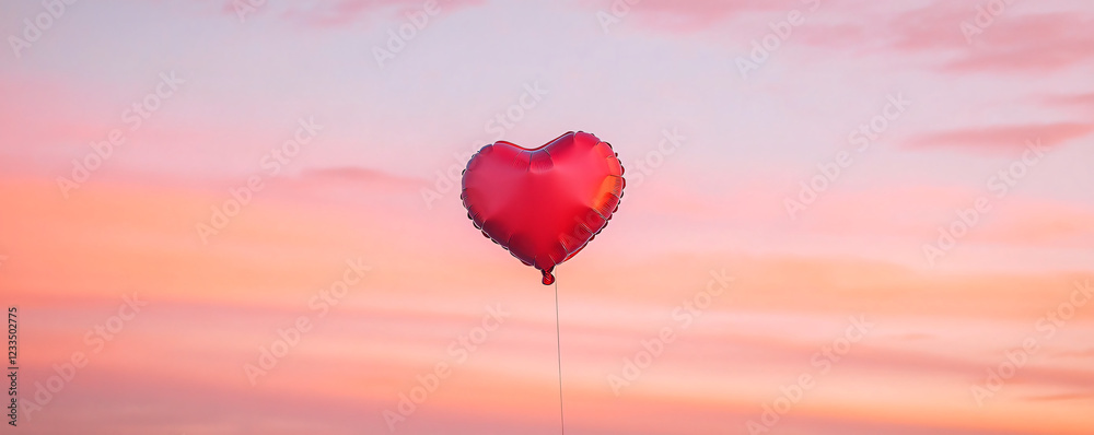 Obraz premium A heart-shaped balloon floats against a colorful sunset sky.
