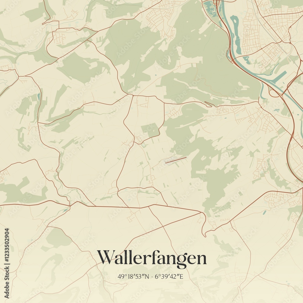 Fototapeta premium Vintage map of Wallerfangen, Germany.
