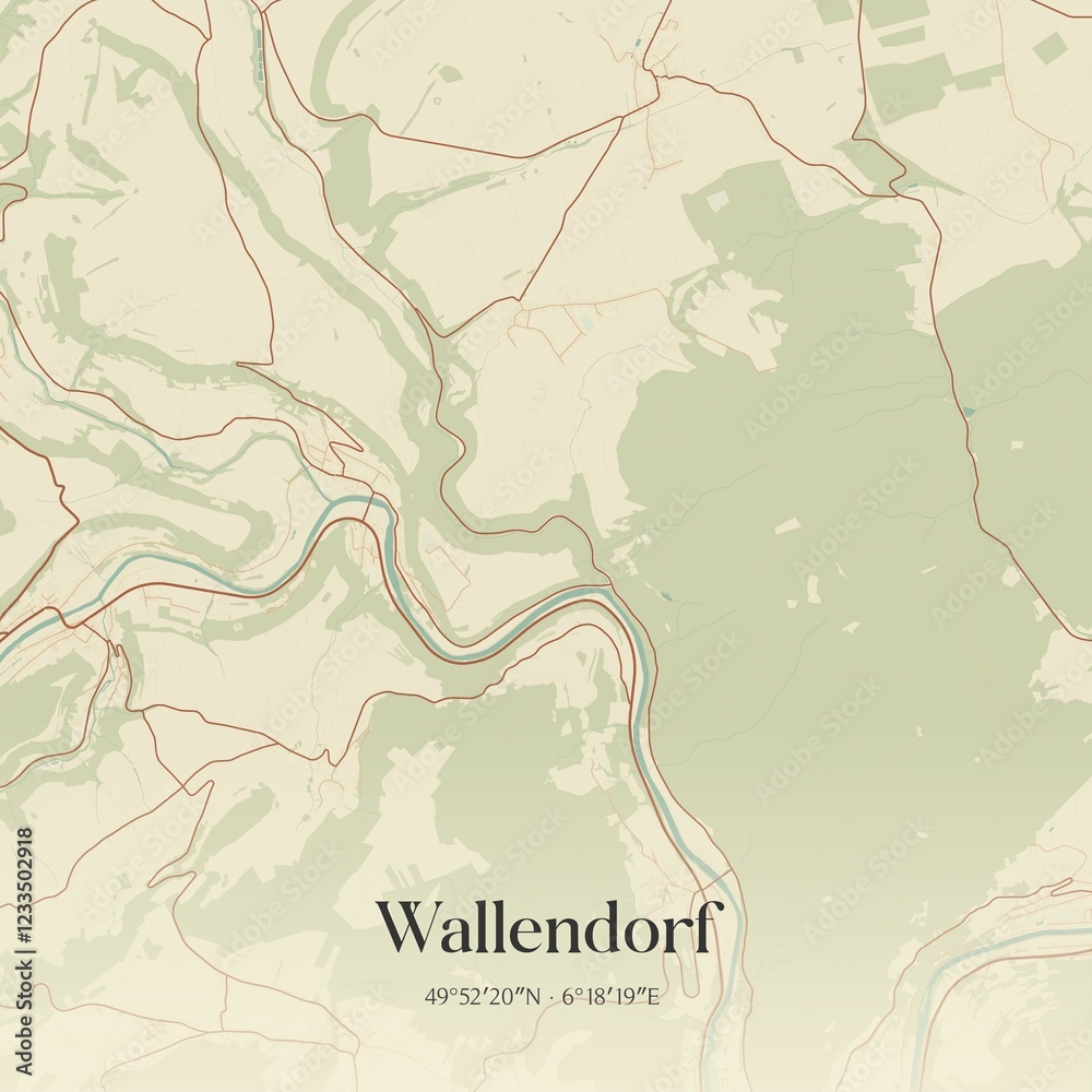 Fototapeta premium Vintage map of Wallendorf, Germany.