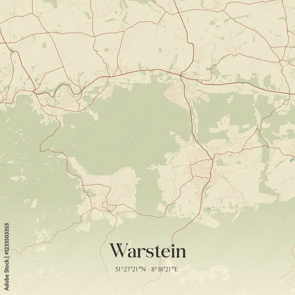 Fototapeta premium Vintage map of Warstein, Germany.