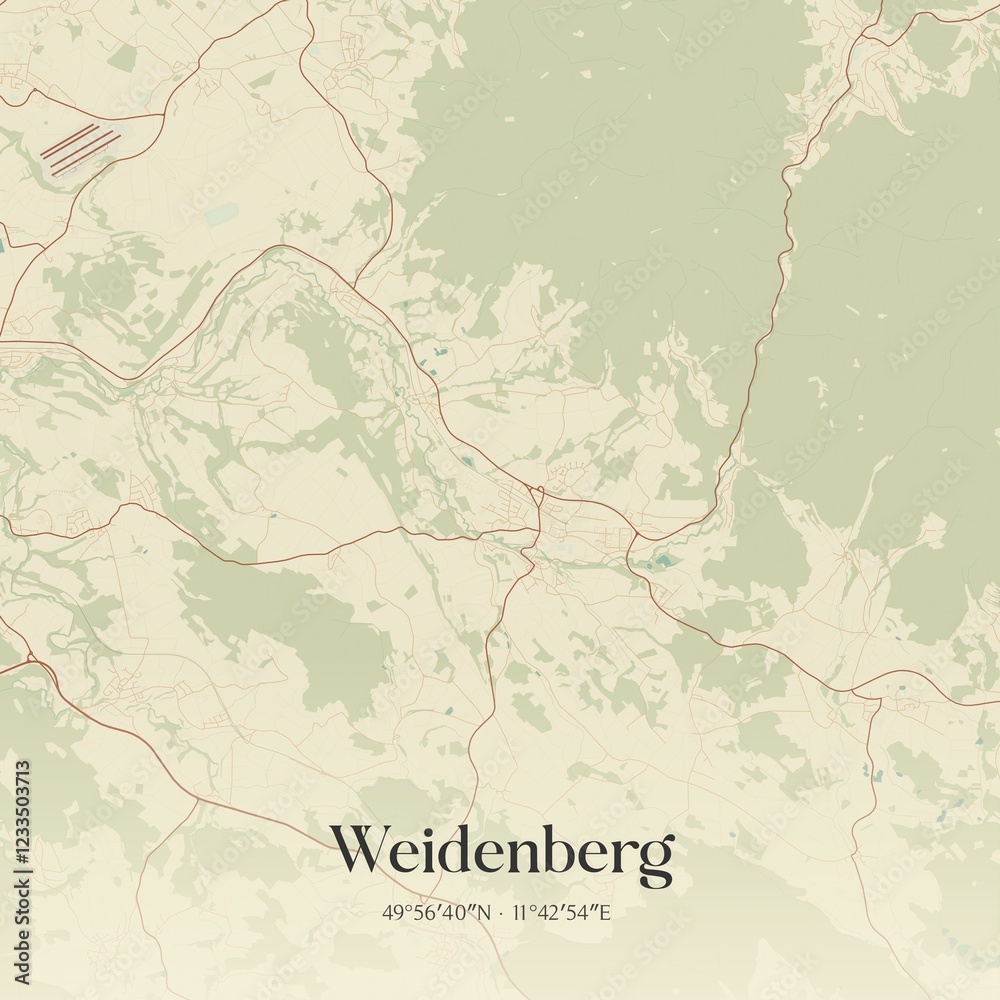 Fototapeta premium Vintage map of Weidenberg, Germany.