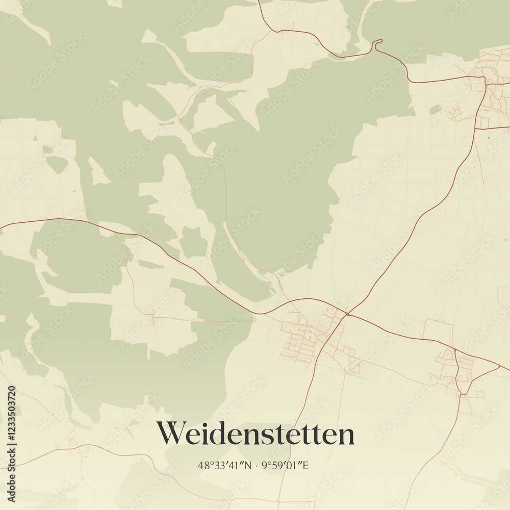Fototapeta premium Vintage map of Weidenstetten, Germany.
