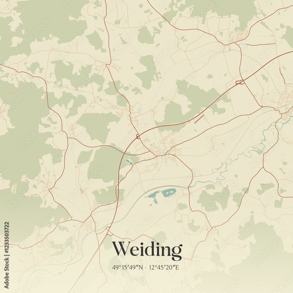 Fototapeta premium Vintage map of Weiding, Germany.