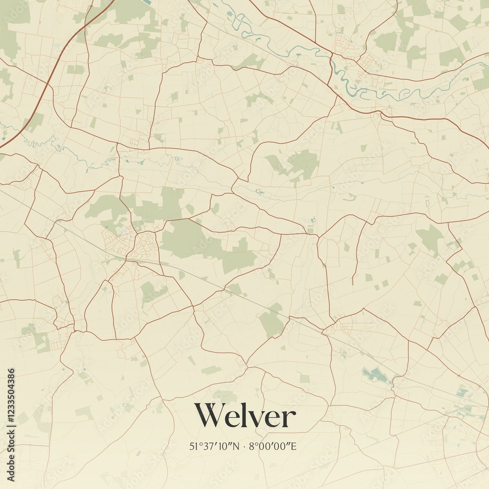 Fototapeta premium Vintage map of Welver, Germany.