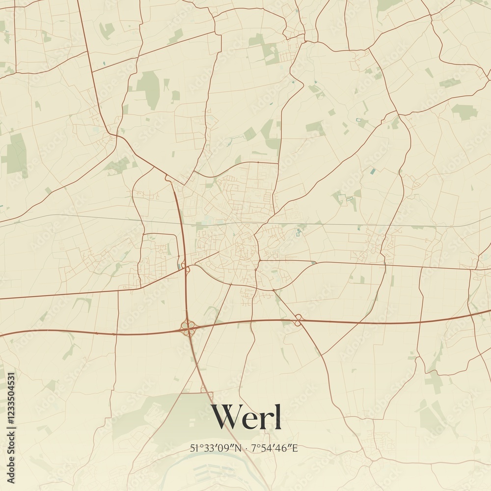 Fototapeta premium Vintage map of Werl, Germany.