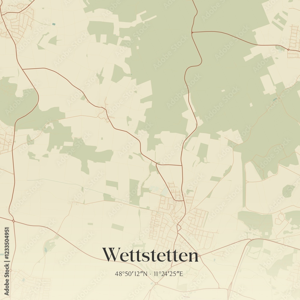 Fototapeta premium Vintage map of Wettstetten, Germany.