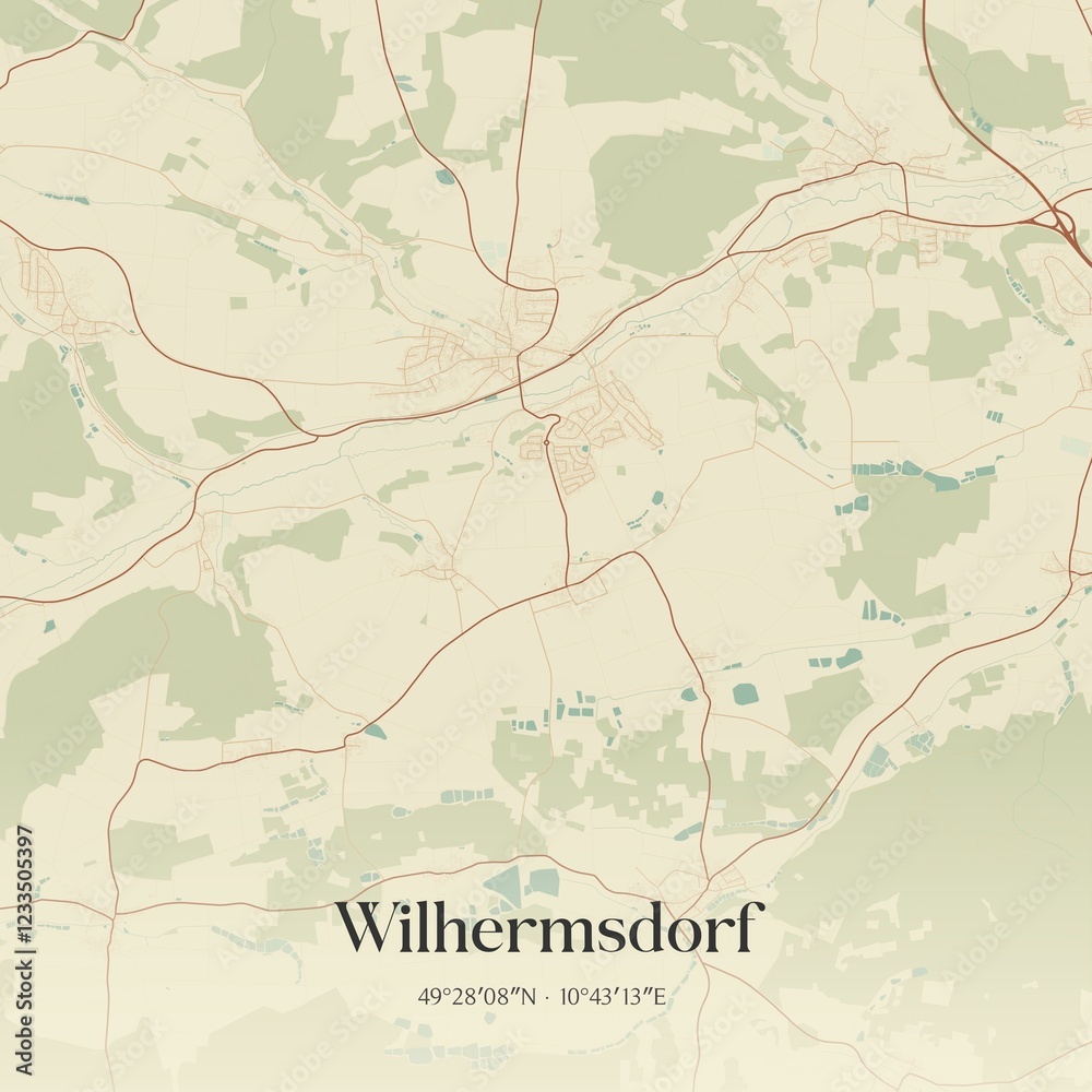 Fototapeta premium Vintage map of Wilhermsdorf, Germany.