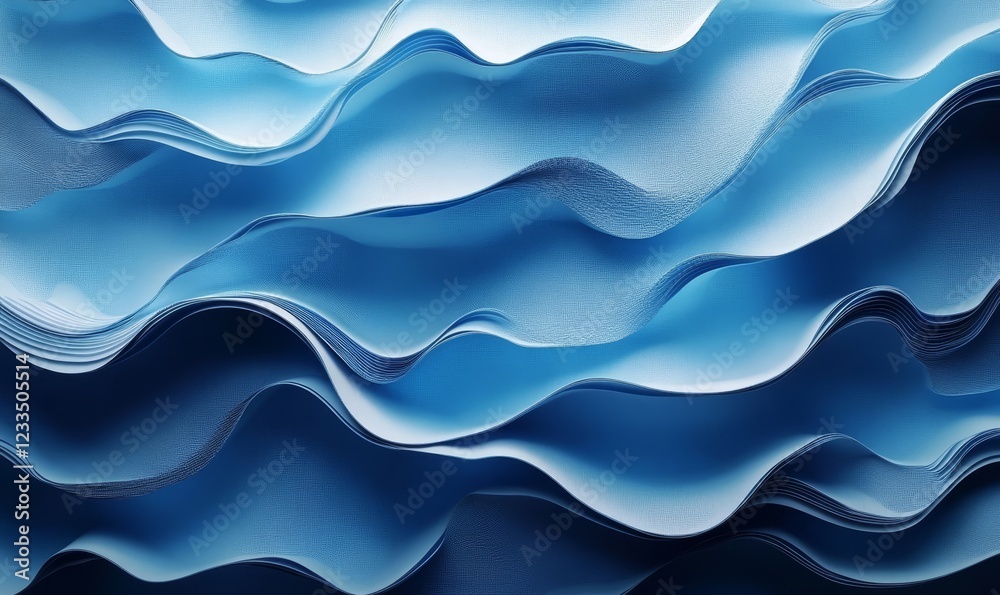 Fototapeta premium Abstract blue waves, geometric design, 3d render, Generative AI