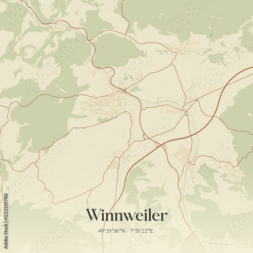 Vintage map of Winnweiler, Germany. photo