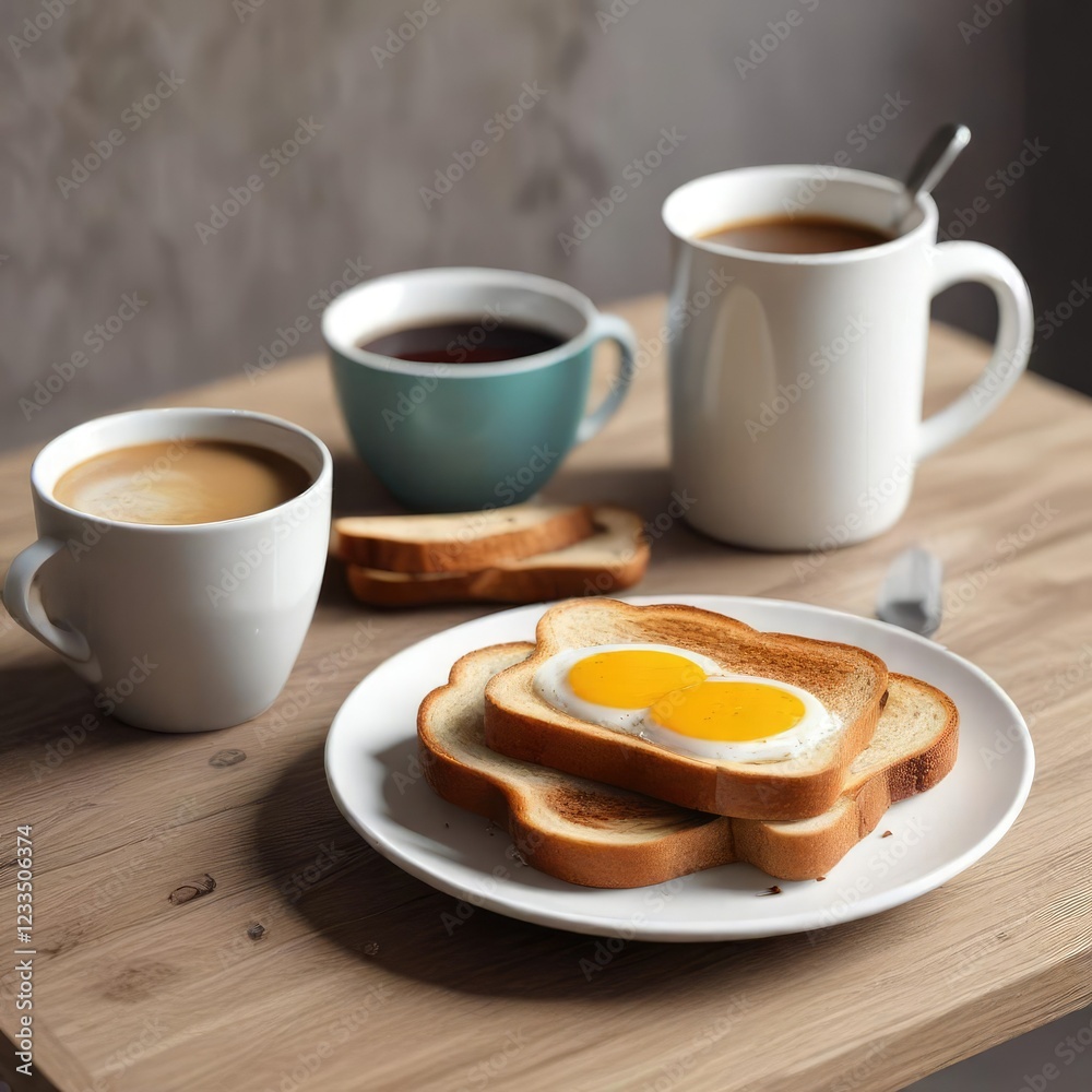 Simple breakfast plate with a cup of coffee and toast, coffee, toast Simple breakfast plate with a cup of coffee and toast, coffee, toast