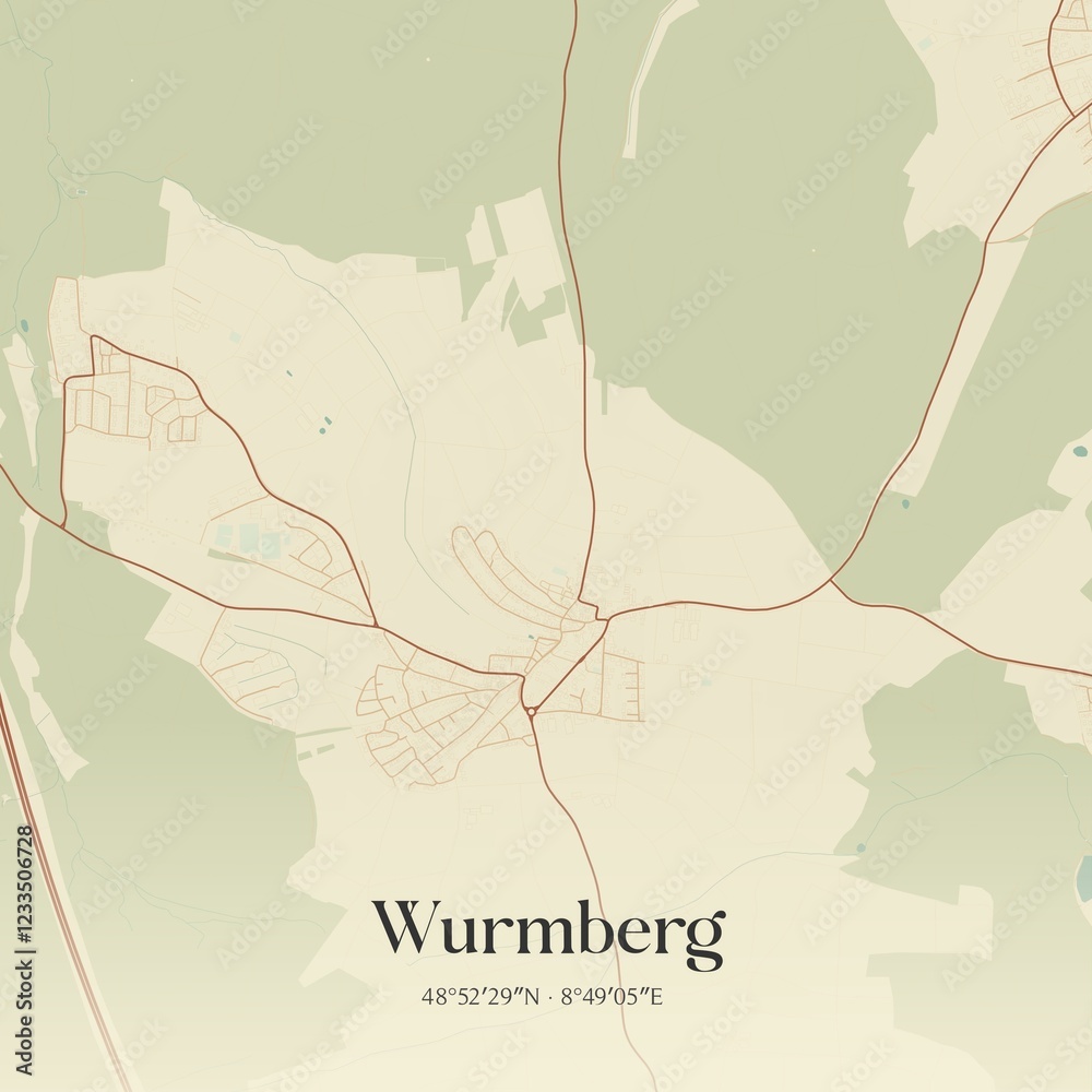 Fototapeta premium Vintage map of Wurmberg, Germany.