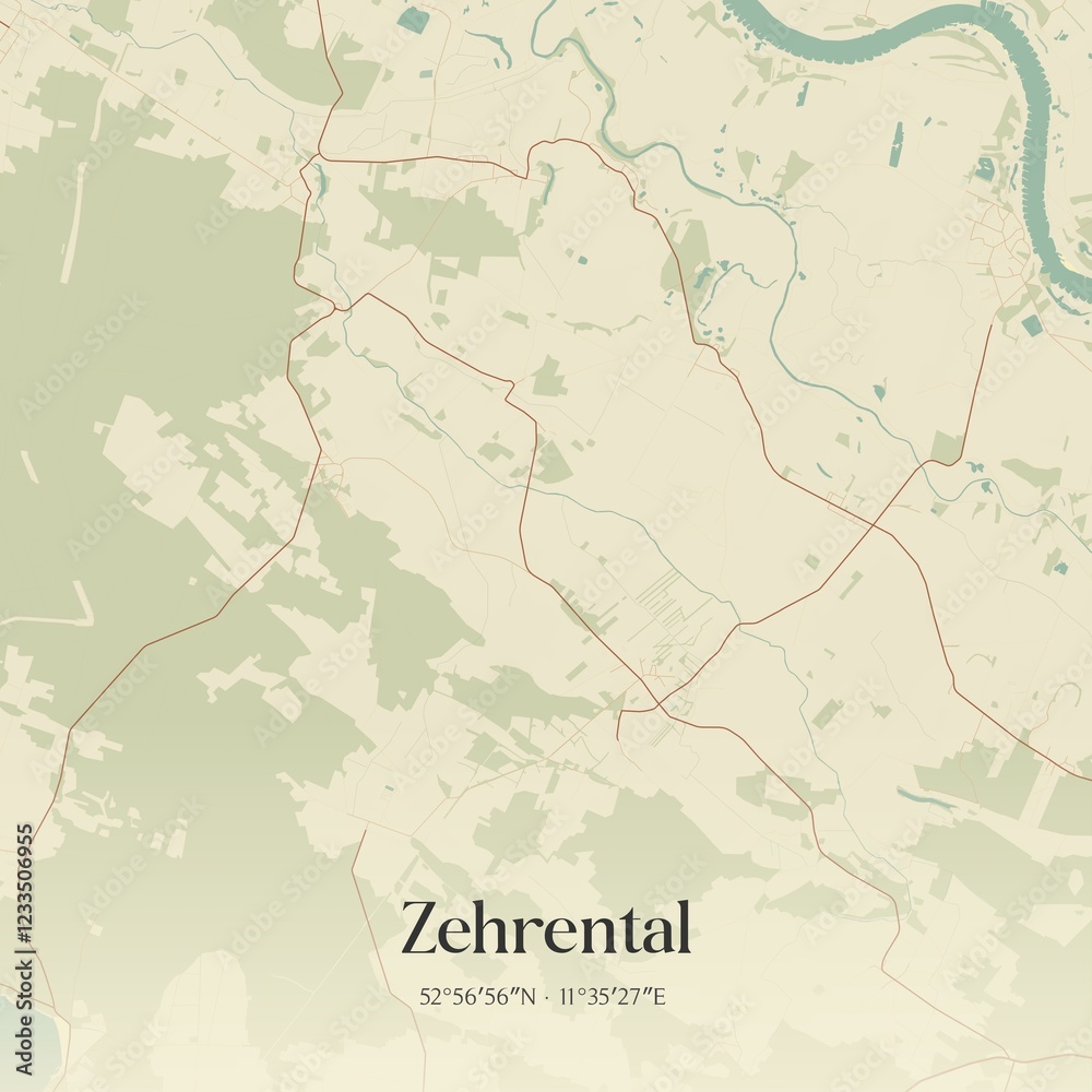 Fototapeta premium Vintage map of Zehrental, Germany.
