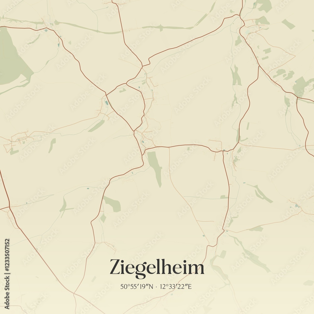 Fototapeta premium Vintage map of Ziegelheim, Germany.